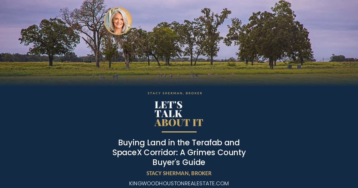 Open pasture with oak trees, buying land in the Terafab corridor, Grimes County, Stacy Sherman, Broker